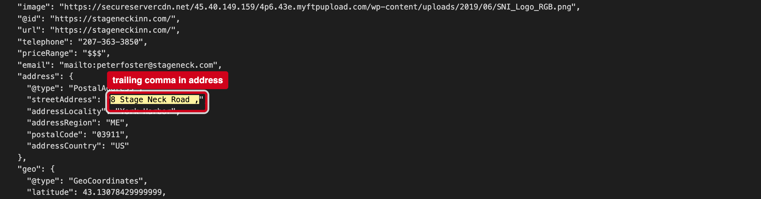 Screenshot: Your street address has a stray comma